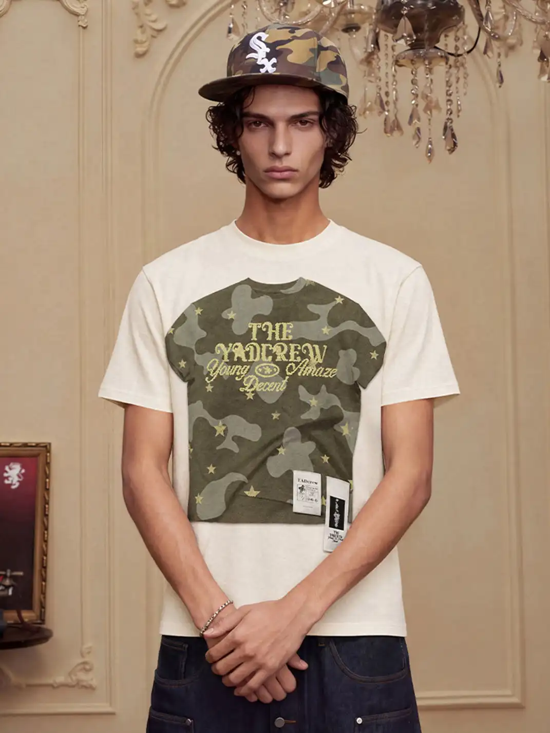 YADcrew | Camouflage Star Print Layered T-Shirt