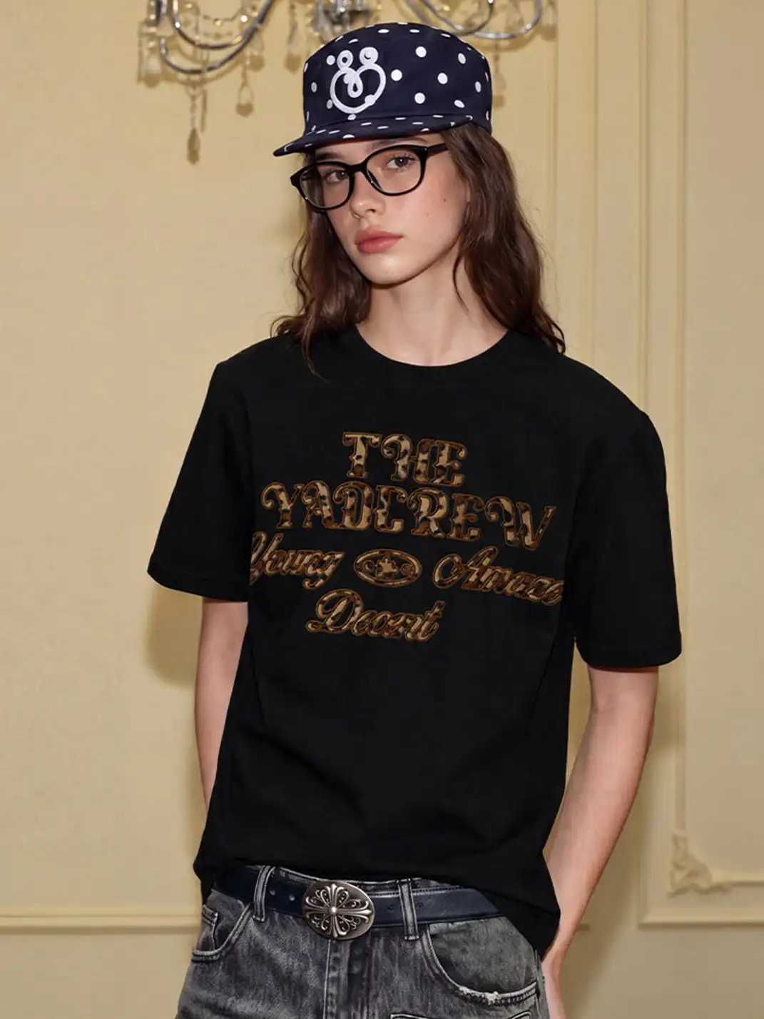 YADcrew | Plush Leopard Patch T-Shirt