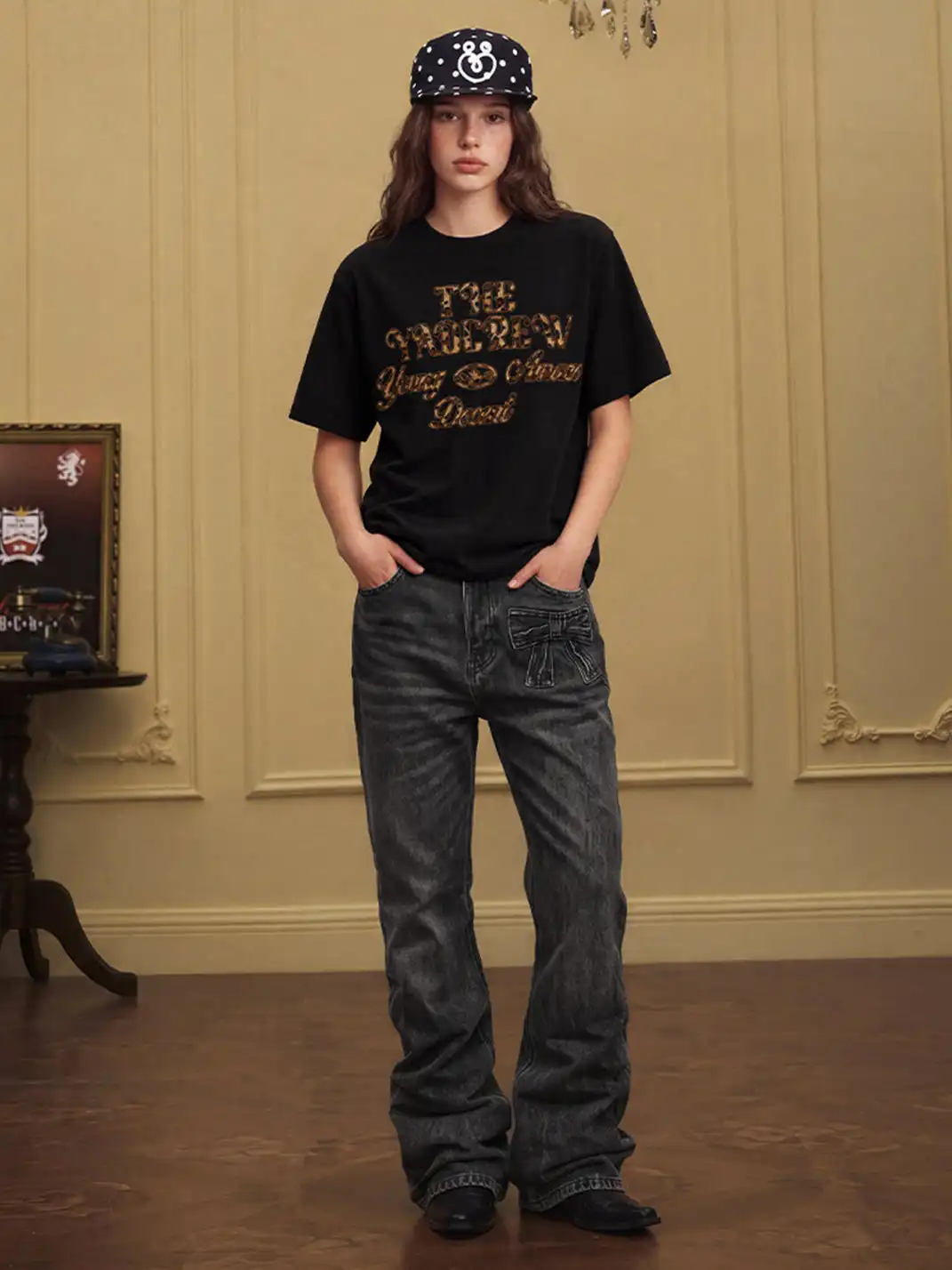 YADcrew | Plush Leopard Patch T-Shirt