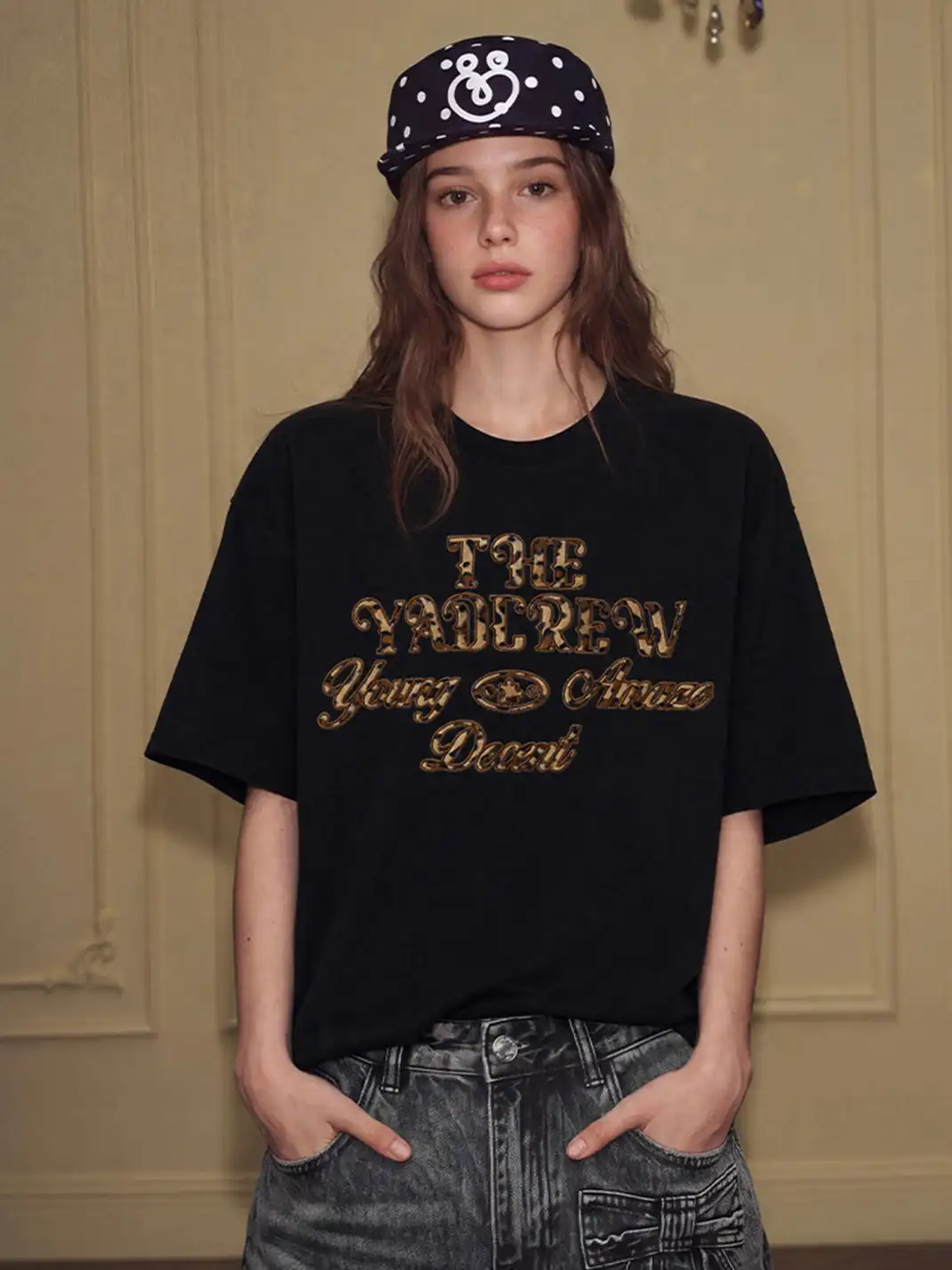 YADcrew | Plush Leopard Patch T-Shirt