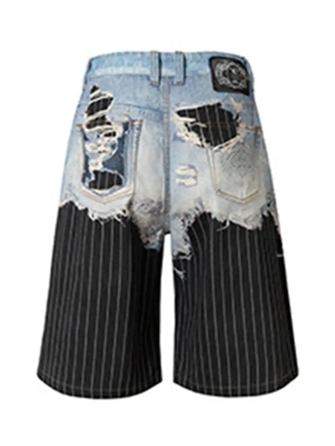 YADcrew | 3D Printed Suit Pants Spliced Ripped Seven-point Jeans
