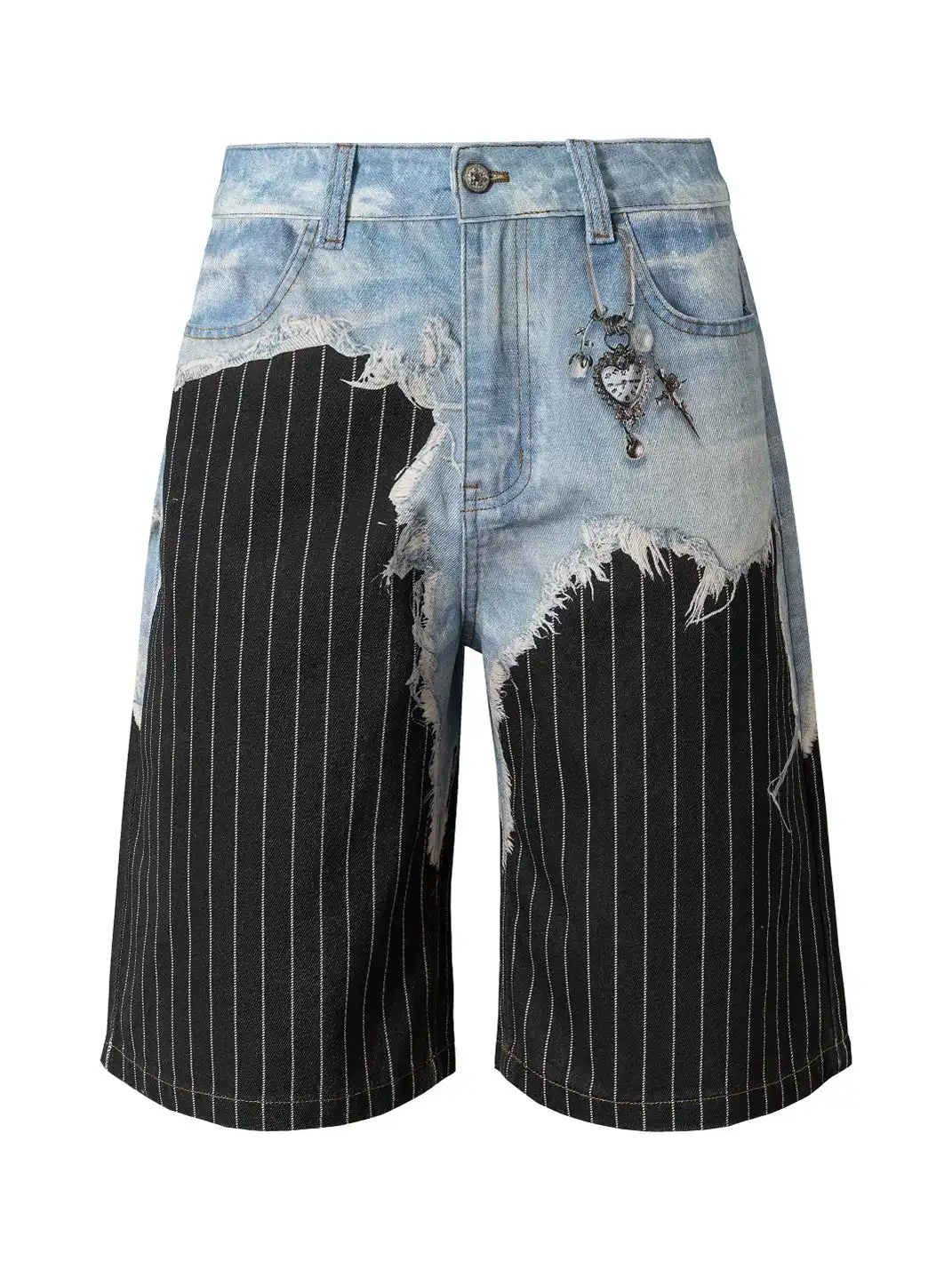 YADcrew | 3D Printed Suit Pants Spliced Ripped Seven-point Jeans