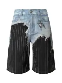 YADcrew | 3D Printed Suit Pants Spliced Ripped Seven-point Jeans