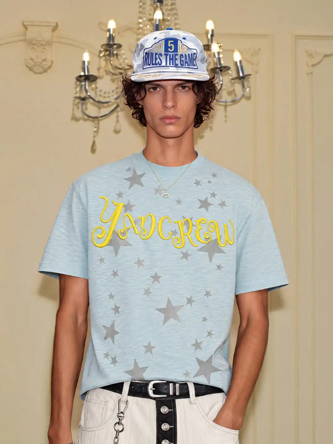 YADcrew | Glitter Star Print 3D Embroidery T-Shirt