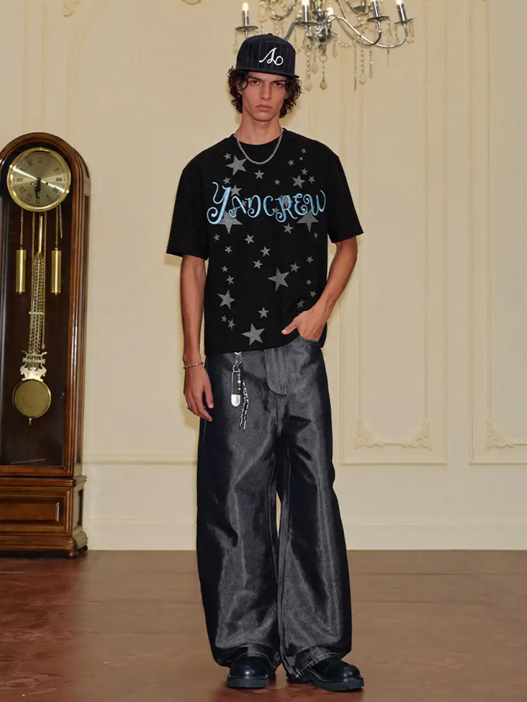 YADcrew | Glitter Star Print 3D Embroidery T-Shirt