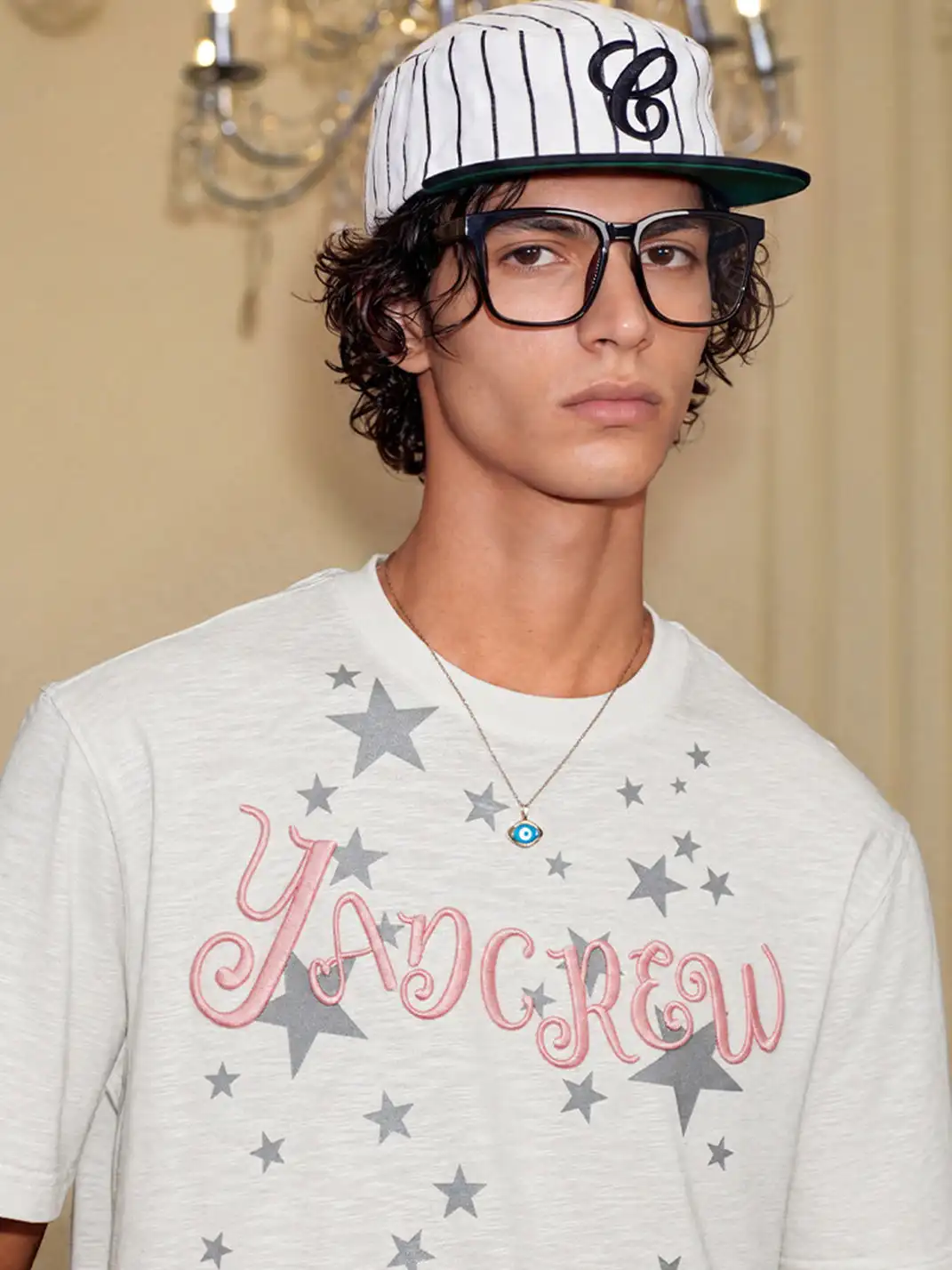 YADcrew | Glitter Star Print 3D Embroidery T-Shirt