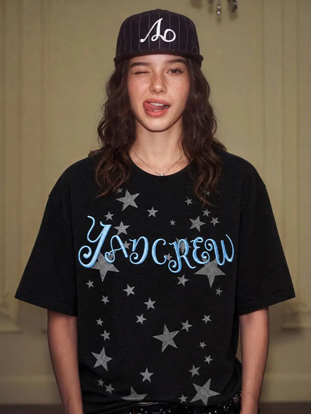 YADcrew | Glitter Star Print 3D Embroidery T-Shirt