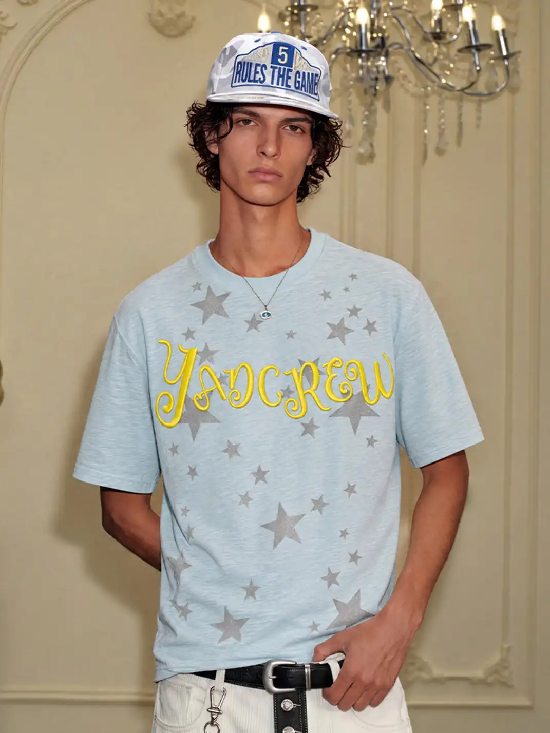 YADcrew | Glitter Star Print 3D Embroidery T-Shirt