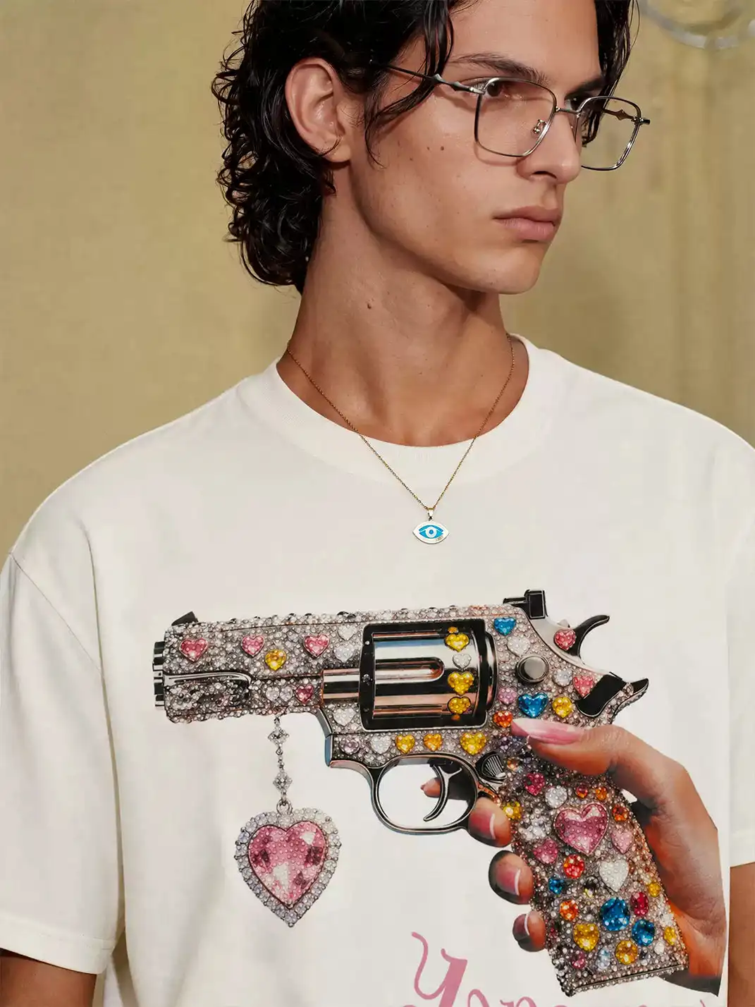 YADcrew | Sweetheart Revolver Rhinestone Digital Printed T-Shirt