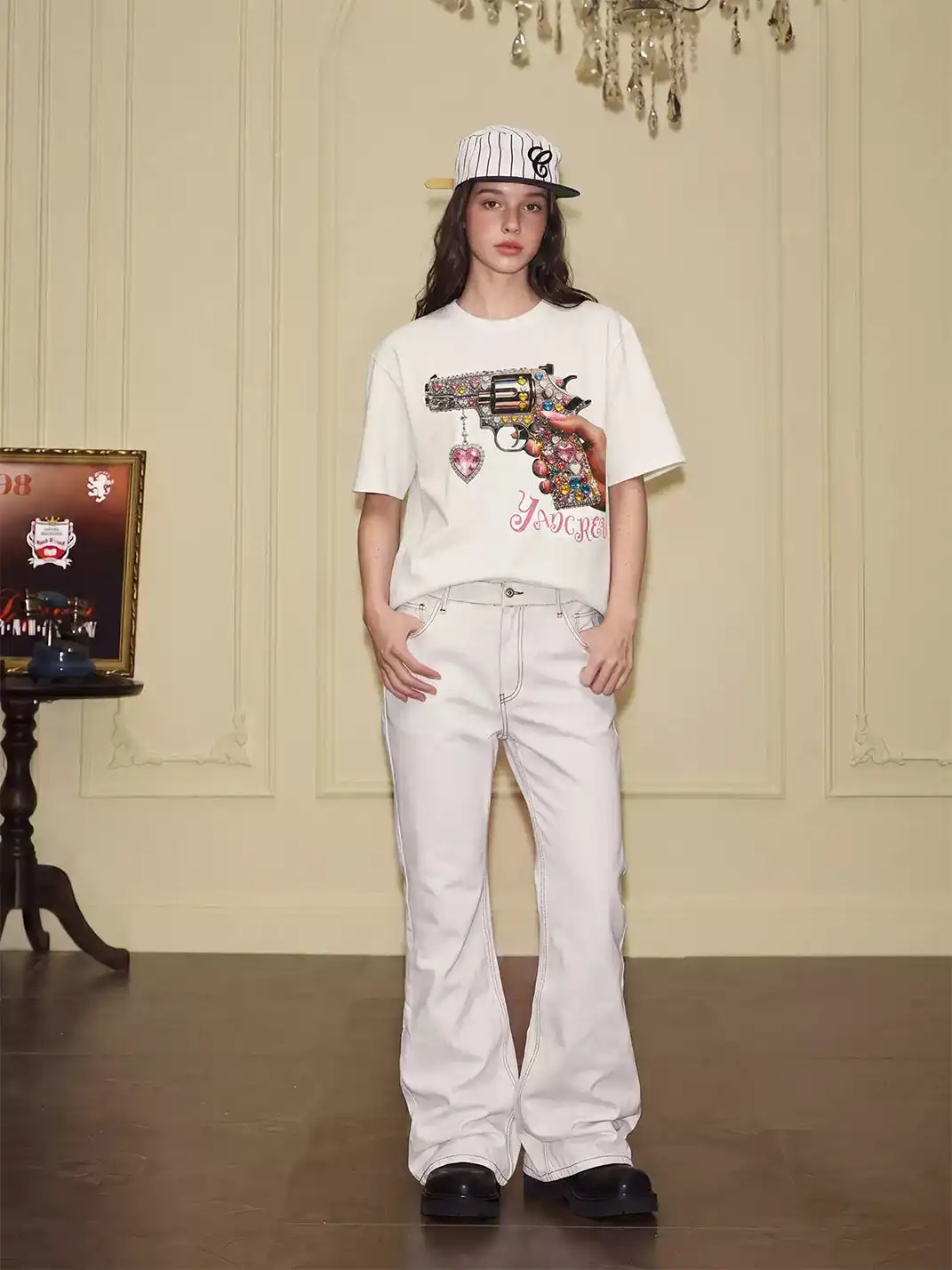 YADcrew | Sweetheart Revolver Rhinestone Digital Printed T-Shirt