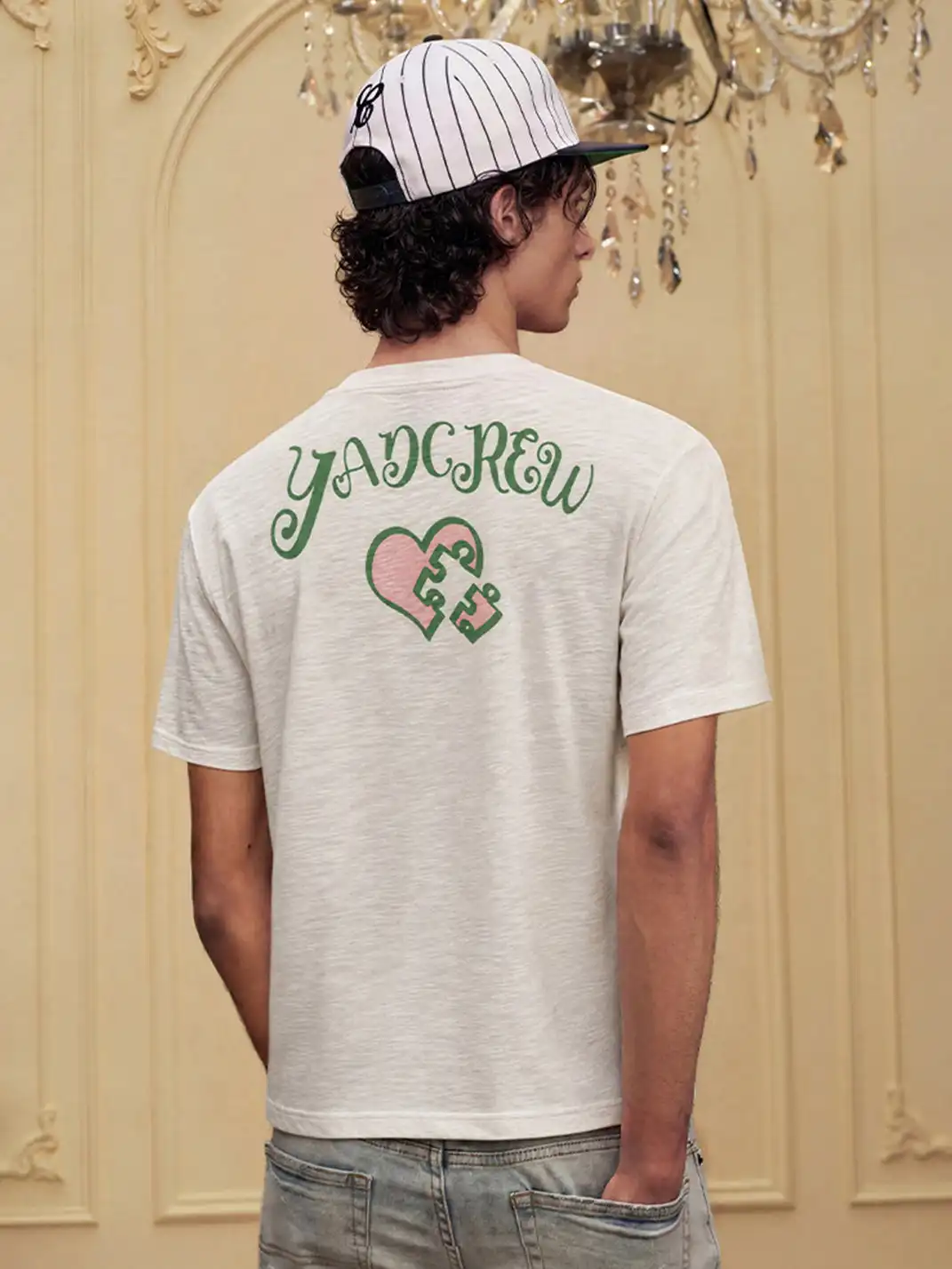 YADcrew | Slub Texture Rhinestone Print T-Shirt