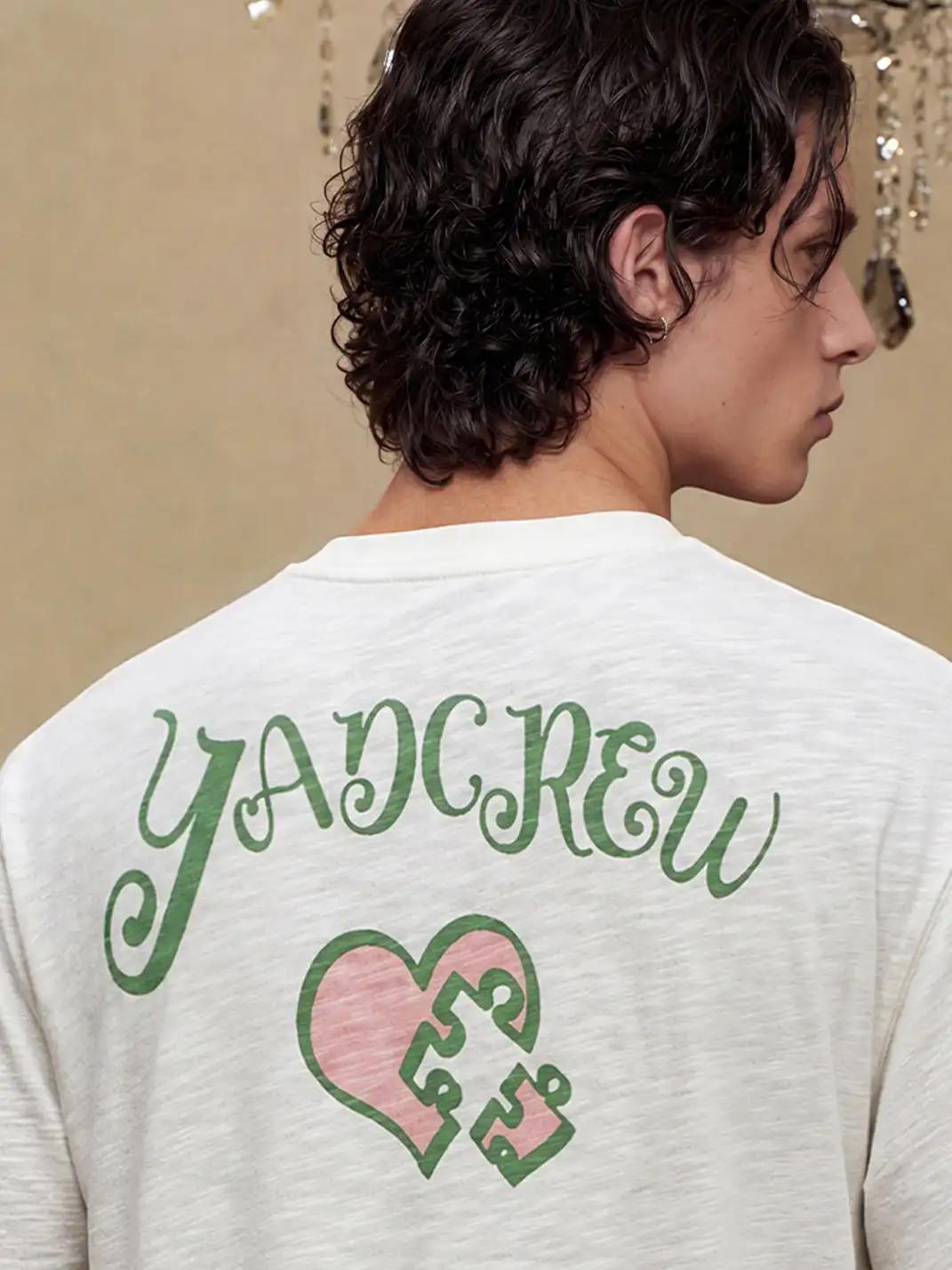 YADcrew | Slub Texture Rhinestone Print T-Shirt