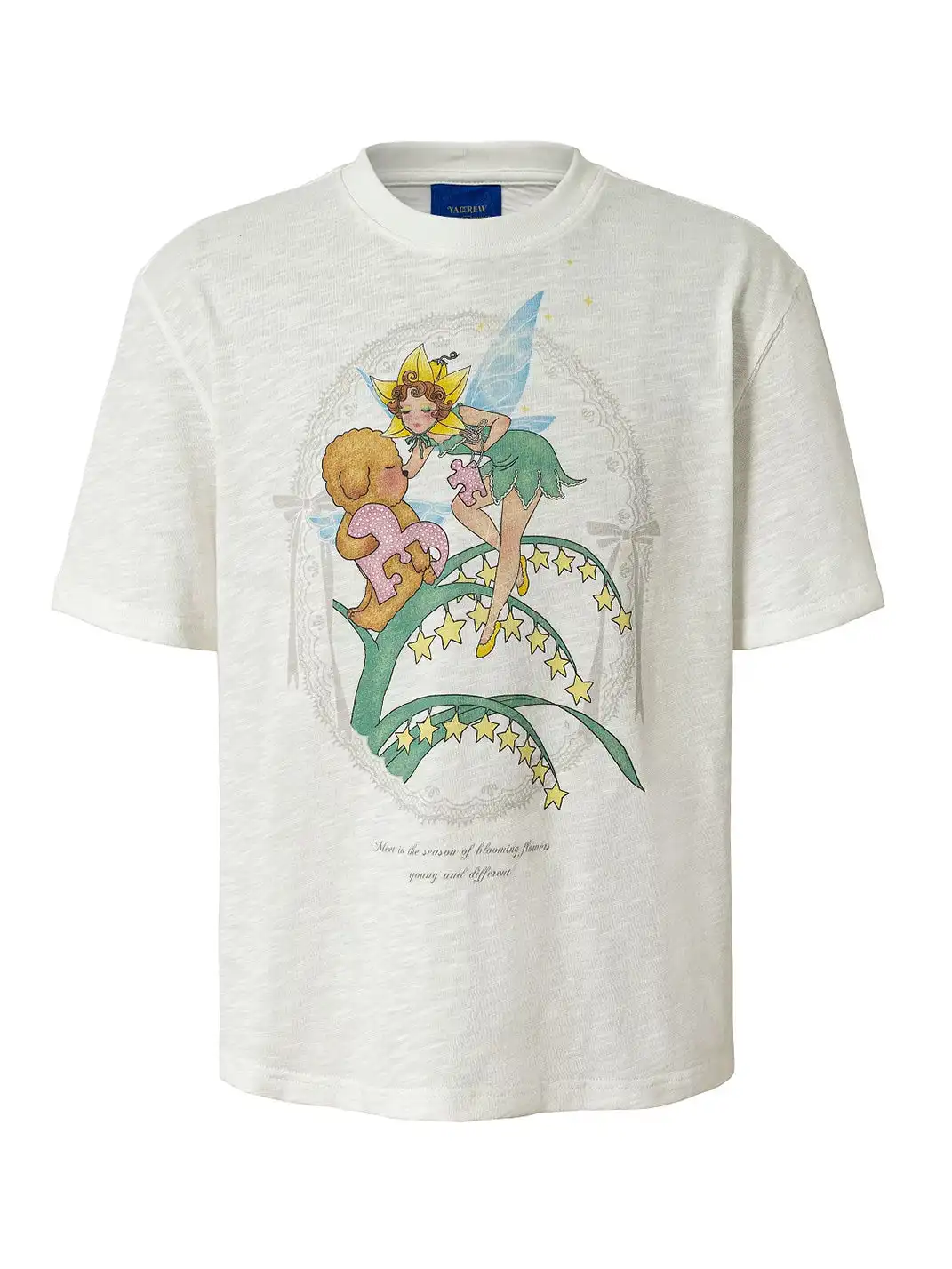 YADcrew | Slub Texture Rhinestone Print T-Shirt