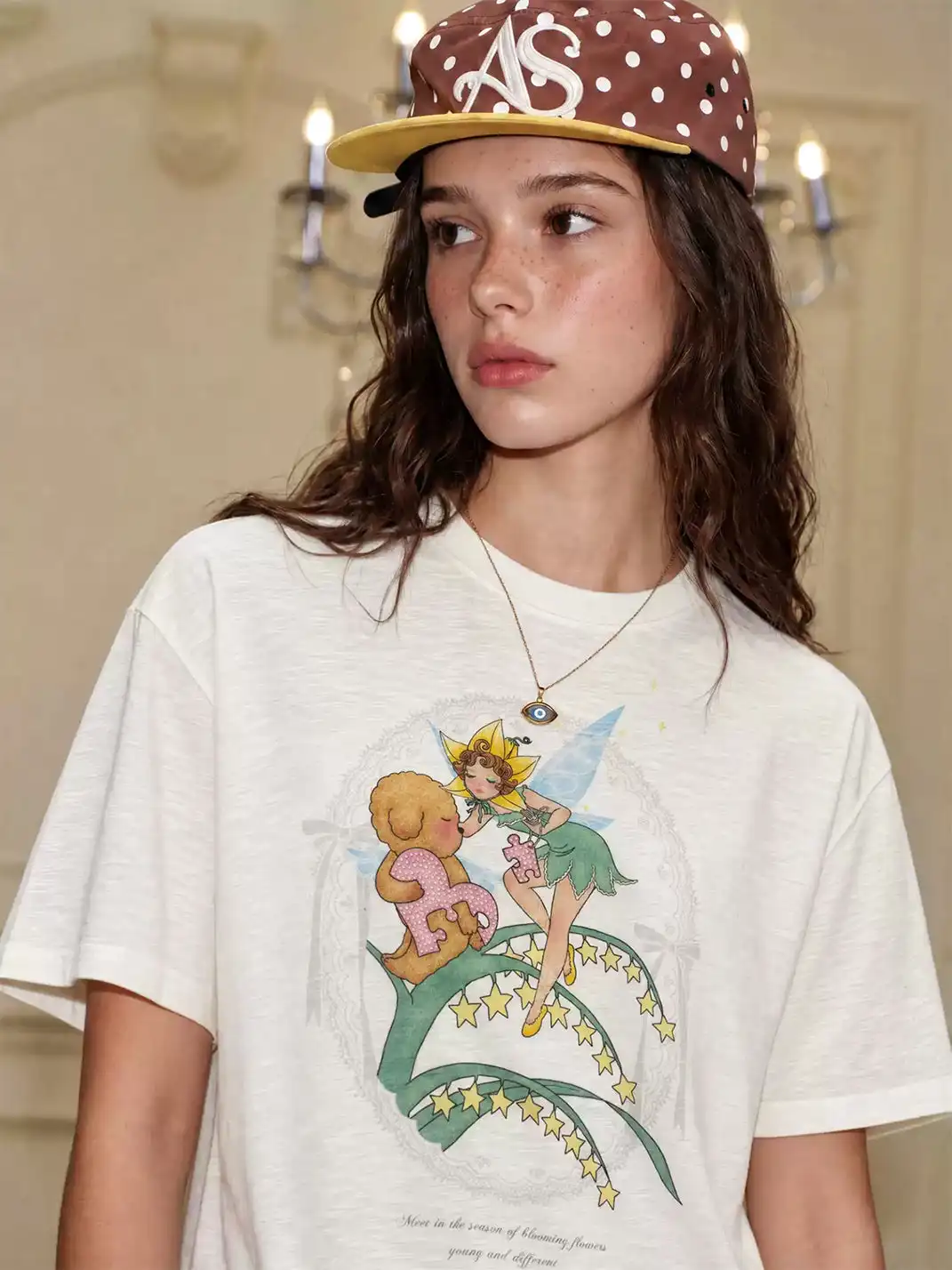 YADcrew | Slub Texture Rhinestone Print T-Shirt