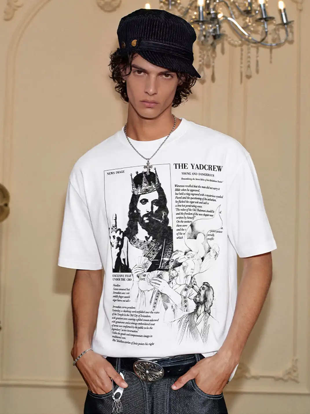 YADcrew | Figure Rhinestone Creative Print T-Shirt