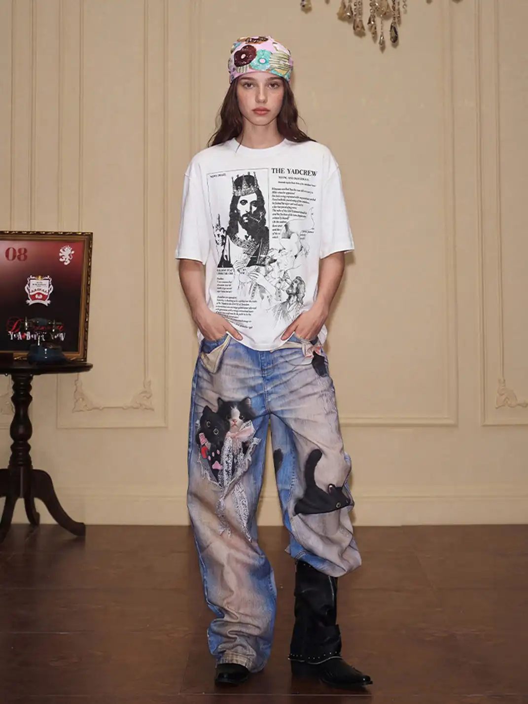 YADcrew | Figure Rhinestone Creative Print T-Shirt