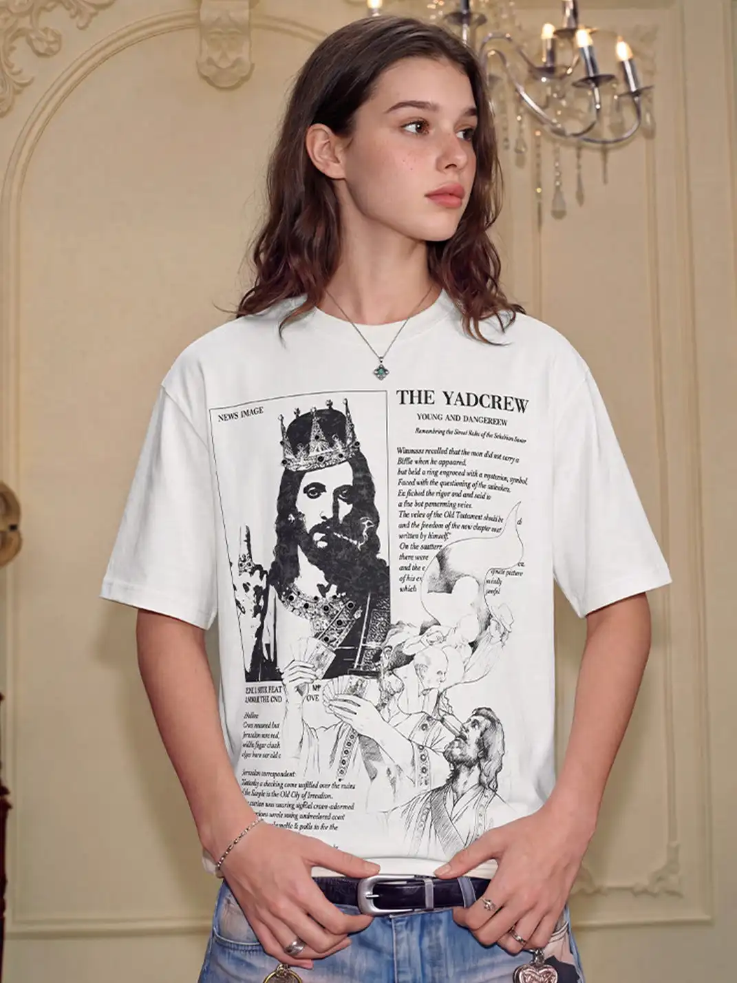 YADcrew | Figure Rhinestone Creative Print T-Shirt