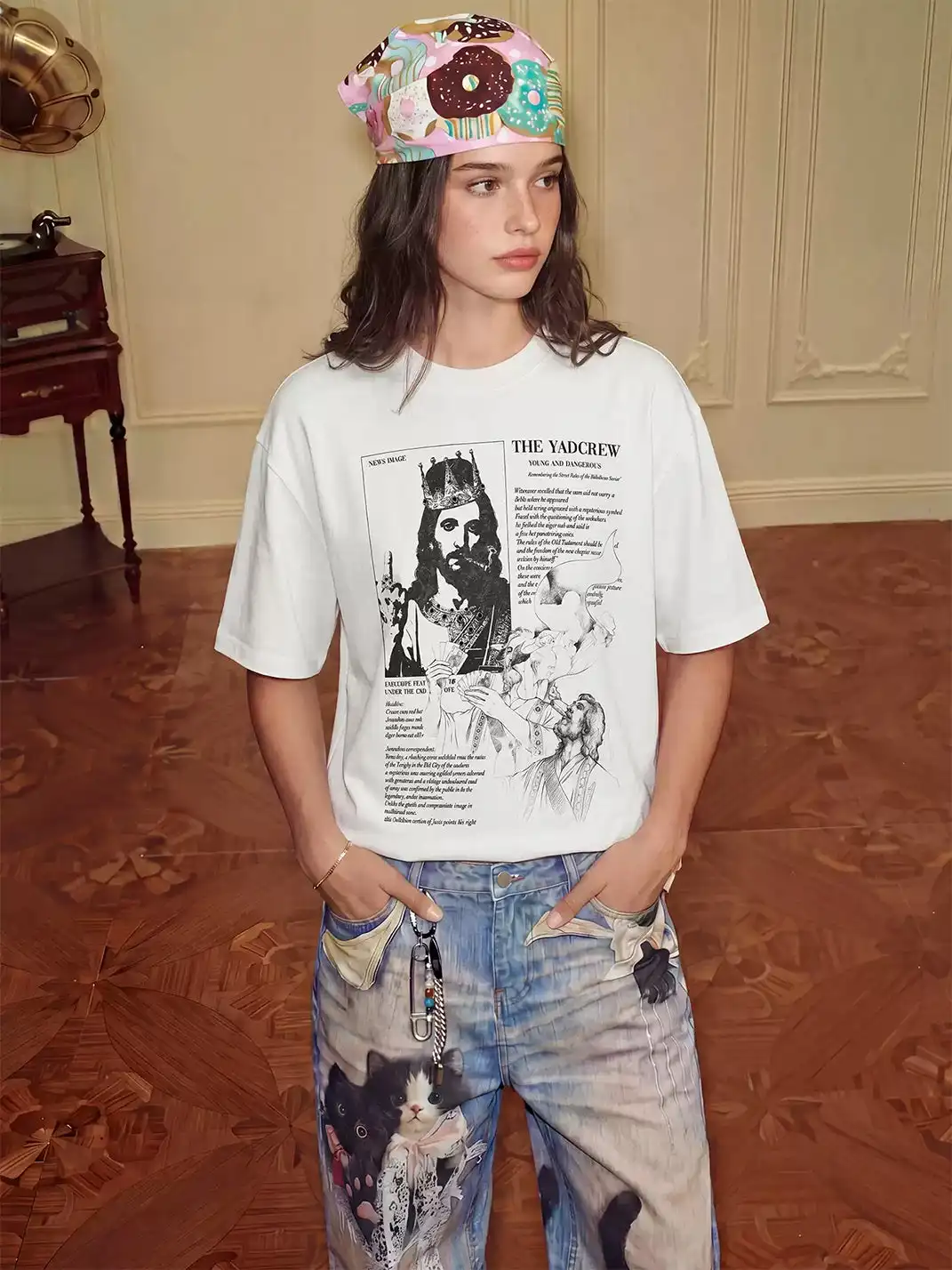 YADcrew | Figure Rhinestone Creative Print T-Shirt