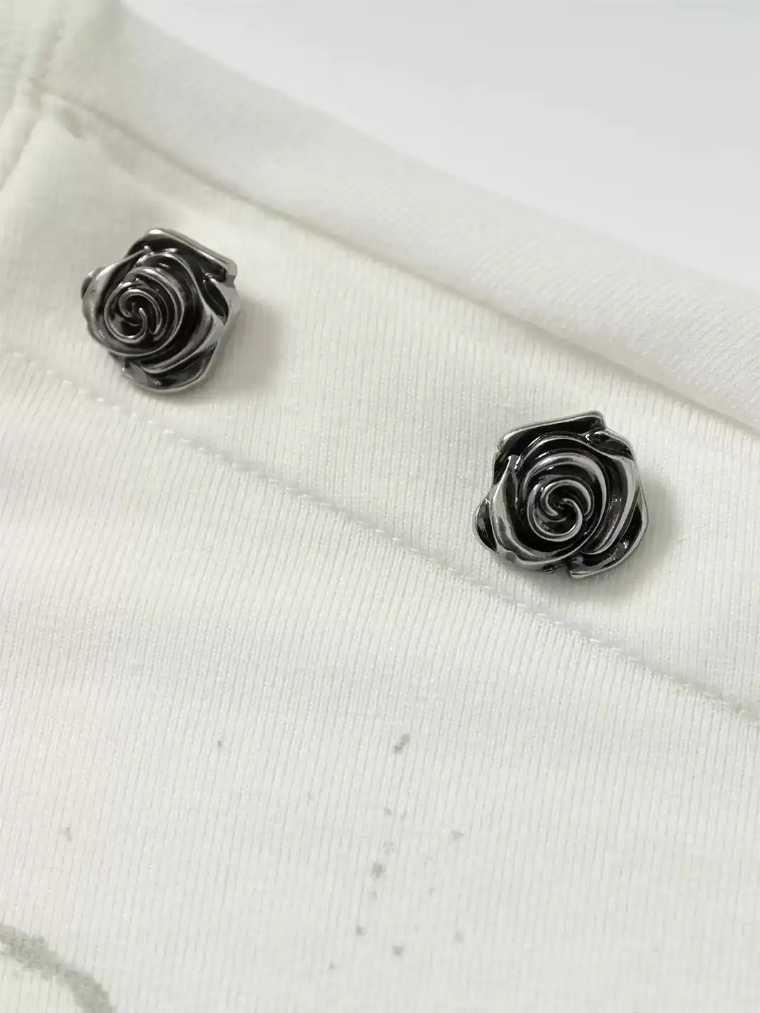 YADcrew | Rose Shoulder Buckle Letter Print T-Shirt