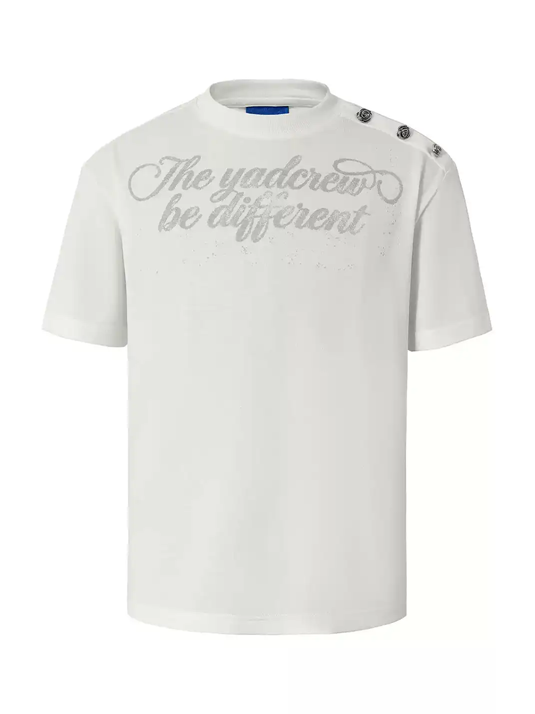 YADcrew | Rose Shoulder Buckle Letter Print T-Shirt