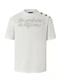 YADcrew | Rose Shoulder Buckle Letter Print T-Shirt