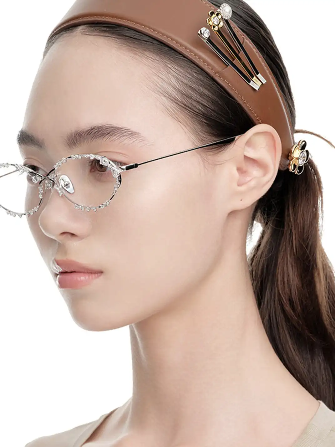 YVMIN | Rhinestone Encrusted Metal Frame Gemstone Sunglasses