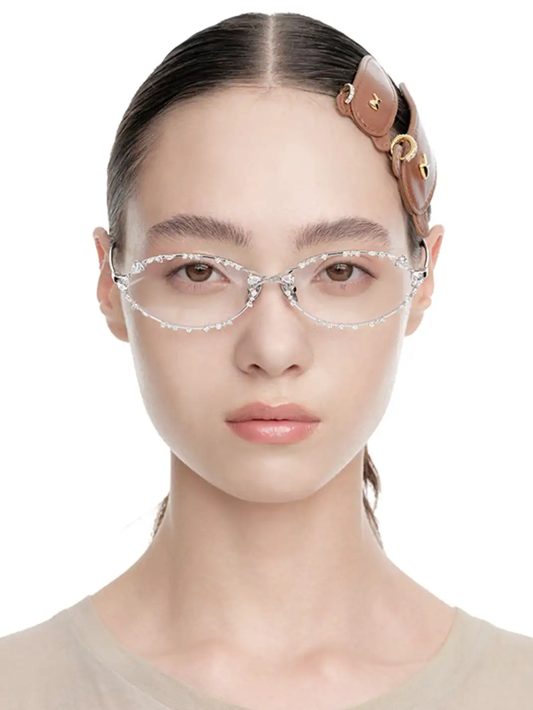 YVMIN | Rhinestone Encrusted Metal Frame Gemstone Sunglasses