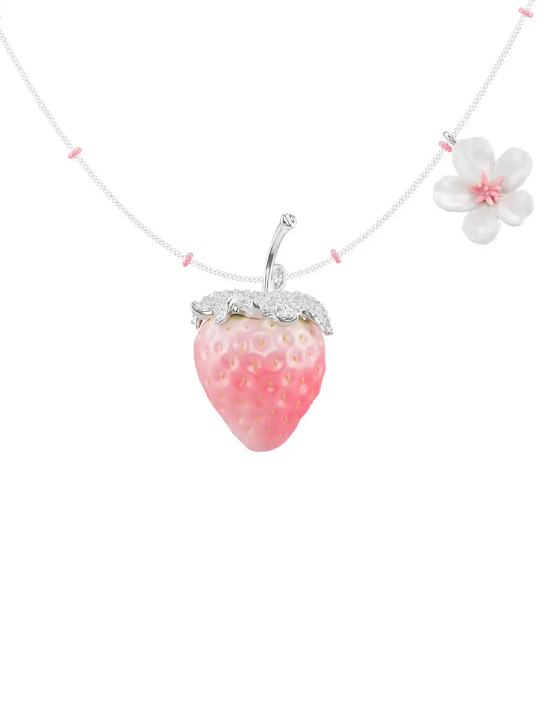 YVMIN | Alternating Bead Strawberry Flower Pendant Clavicle Necklace