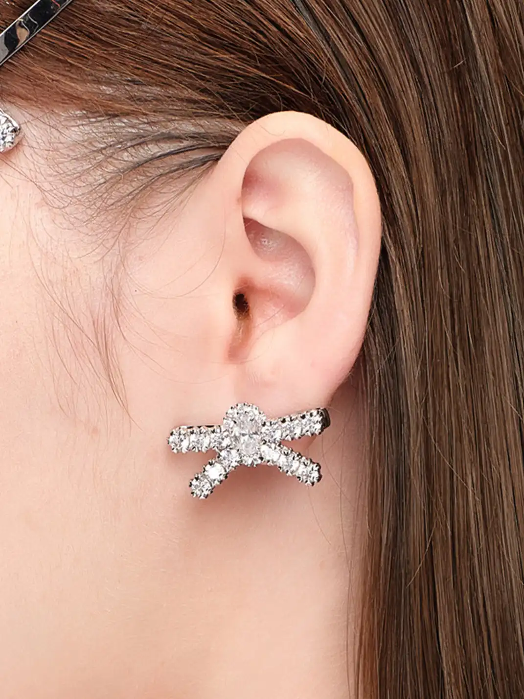 YVMIN | Full Paved Gemstone Bow Stud Earrings & Clip-On Earrings