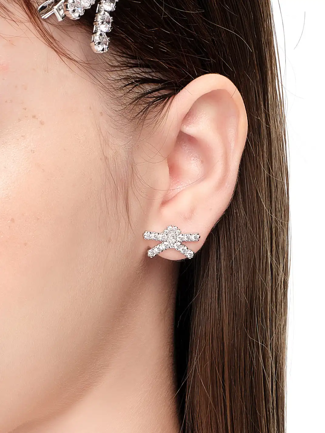 YVMIN | Full Paved Gemstone Bow Stud Earrings & Clip-On Earrings