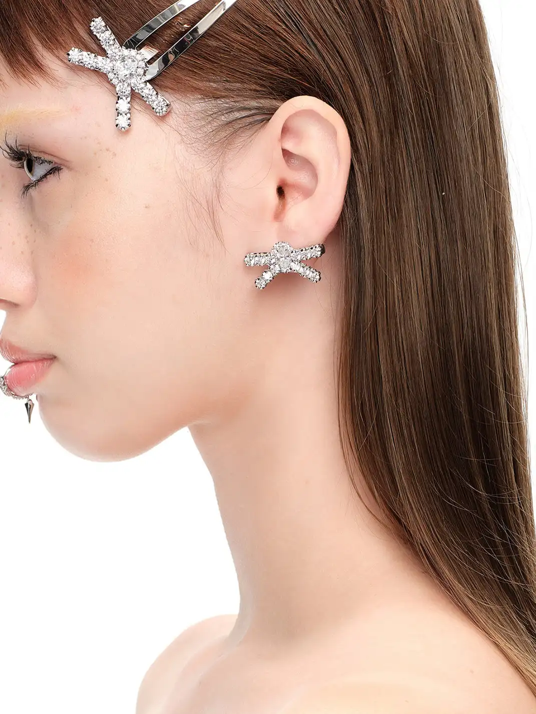 YVMIN | Full Paved Gemstone Bow Stud Earrings & Clip-On Earrings