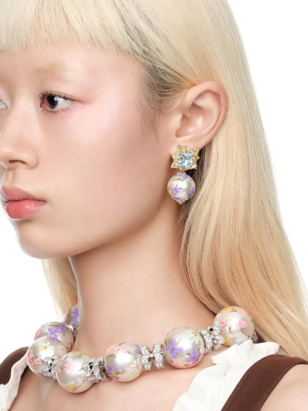 YVMIN | Painted Pearl & Gemstone Drop Earrings
