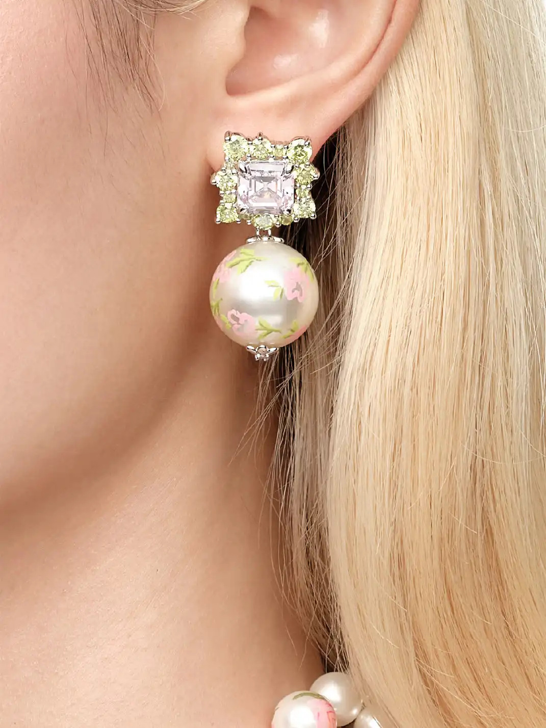 YVMIN | Painted Pearl & Gemstone Drop Earrings
