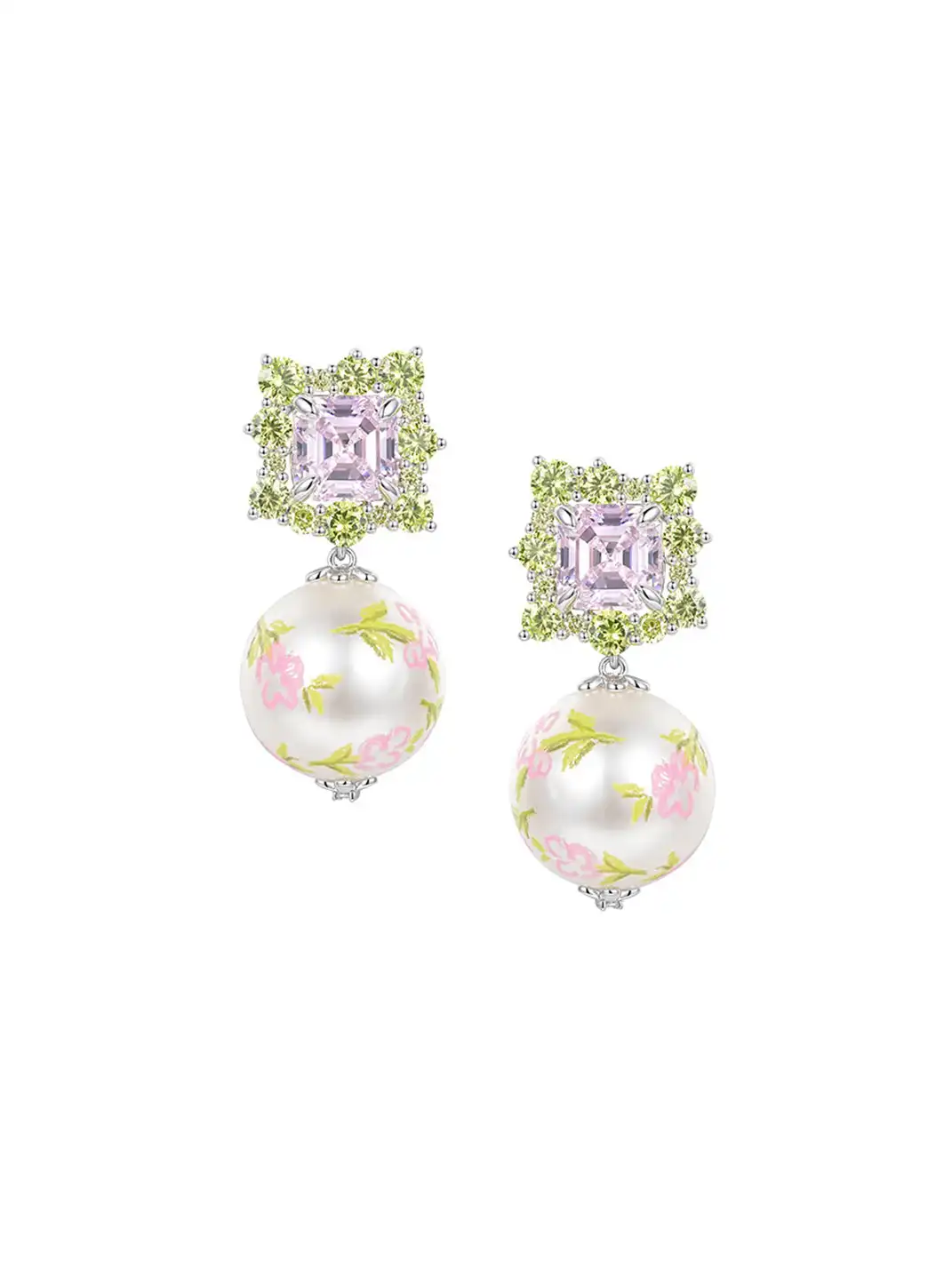 YVMIN | Painted Pearl & Gemstone Drop Earrings