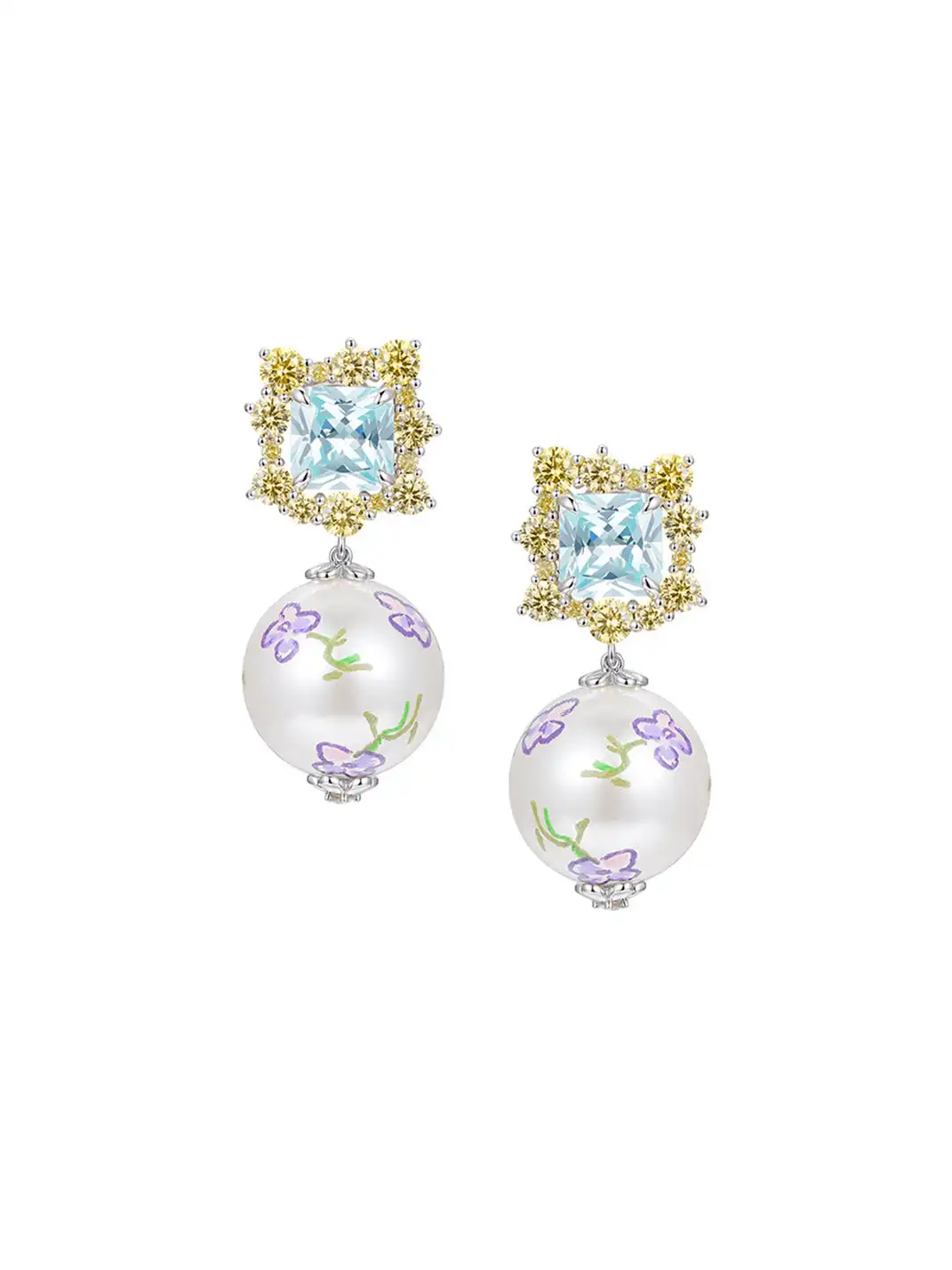 YVMIN | Painted Pearl & Gemstone Drop Earrings