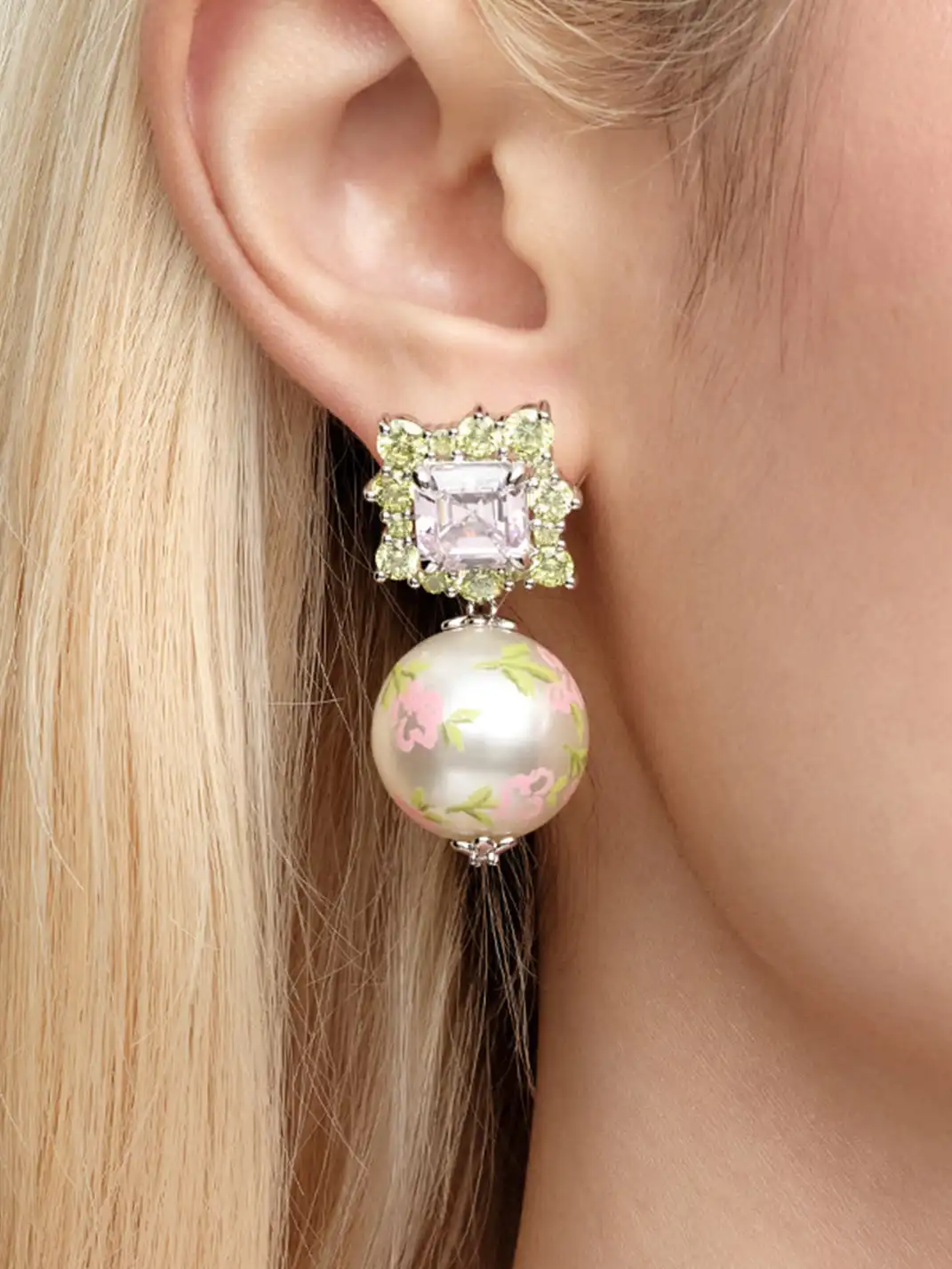 YVMIN | Painted Pearl & Gemstone Drop Earrings