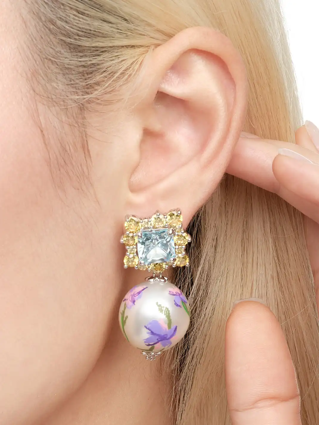 YVMIN | Painted Pearl & Gemstone Drop Earrings