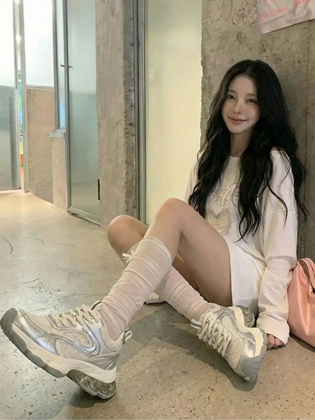 SMILEY | Metallic Mesh Air Cushion Platform Dad Sneakers
