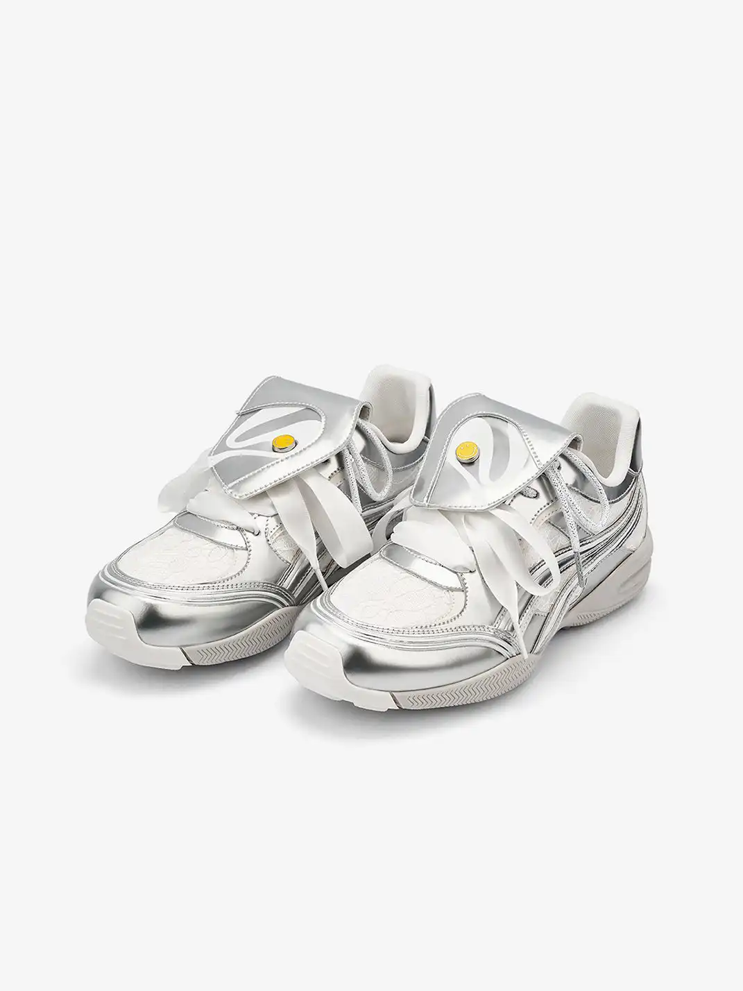 SMILEY | Metallic Lace Ribbon Lace-Up Retro Sneakers