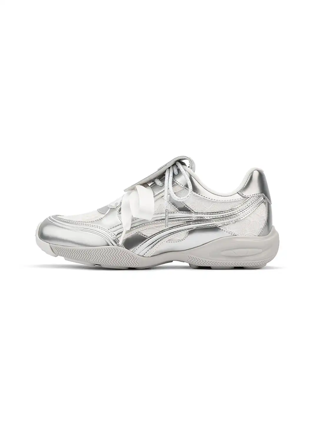 SMILEY | Metallic Lace Ribbon Lace-Up Retro Sneakers