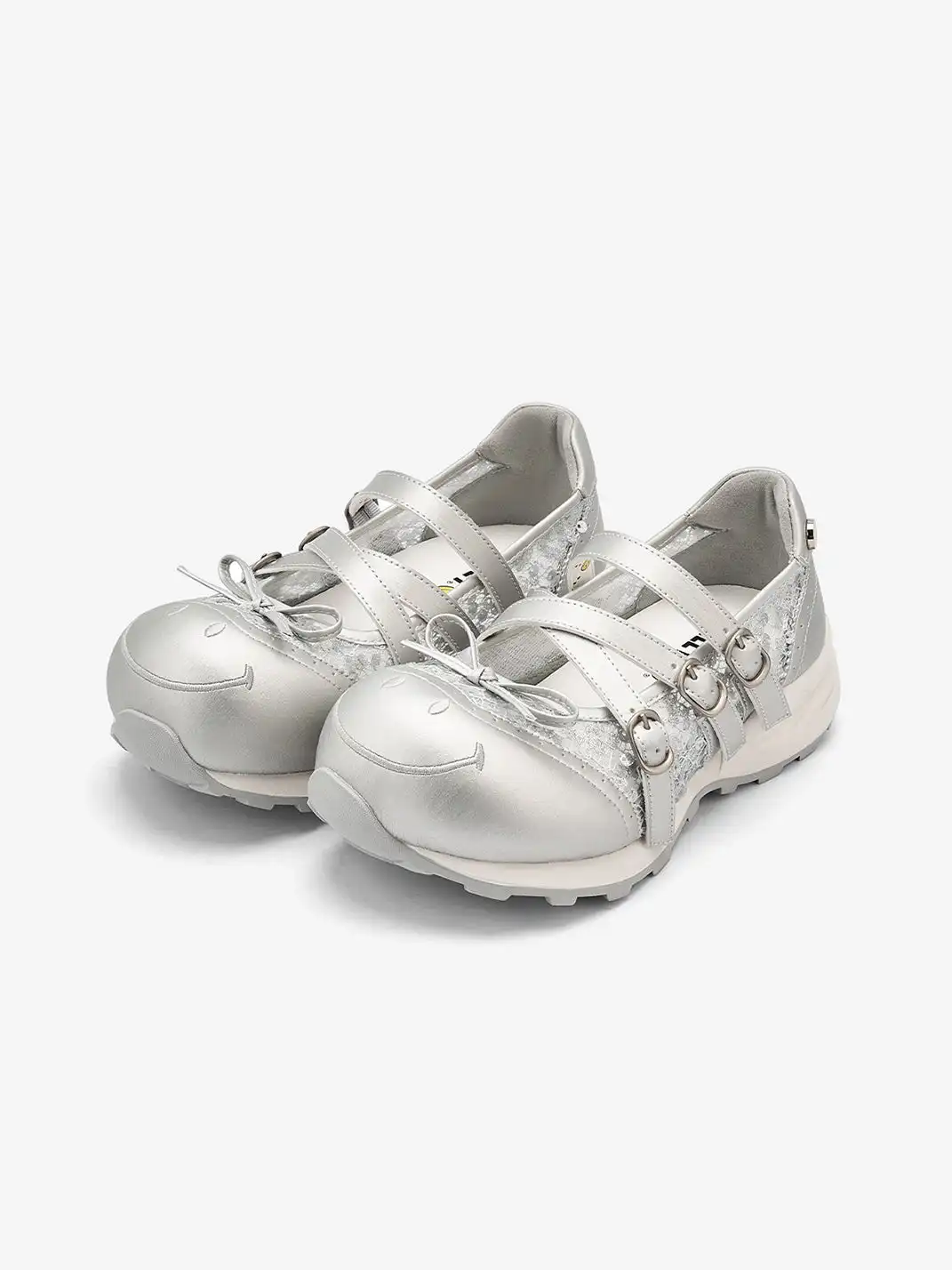 SMILEY | Sequin Lace Bow Slip-On Mary Janes