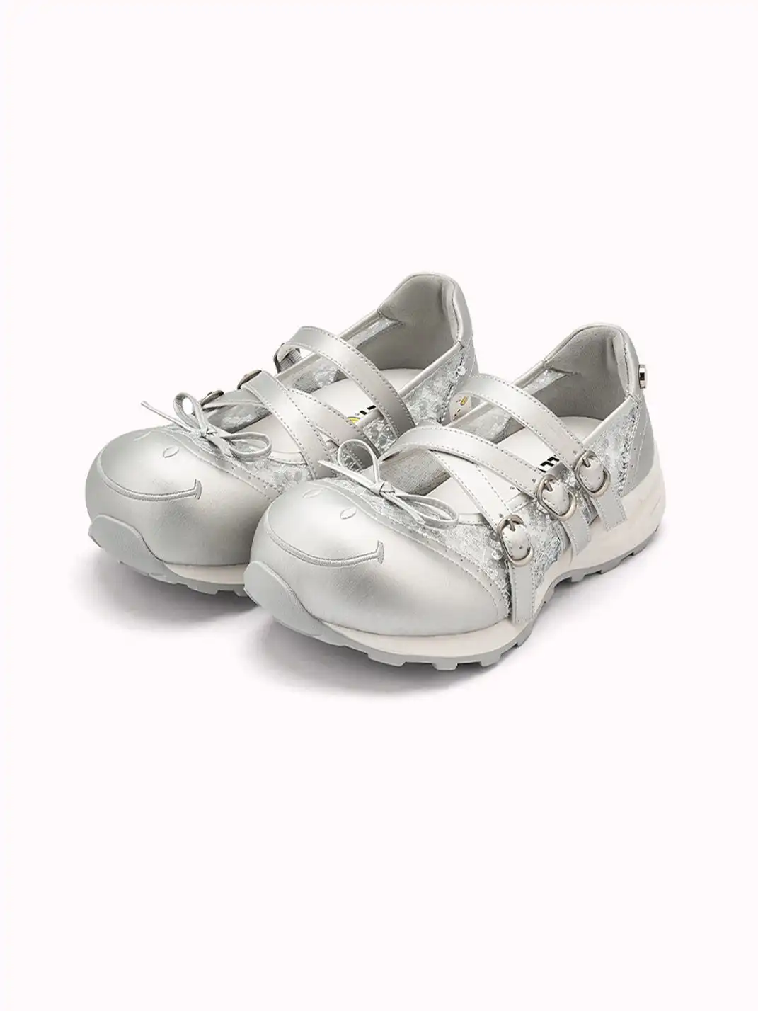 SMILEY | Sequin Lace Bow Slip-On Mary Janes