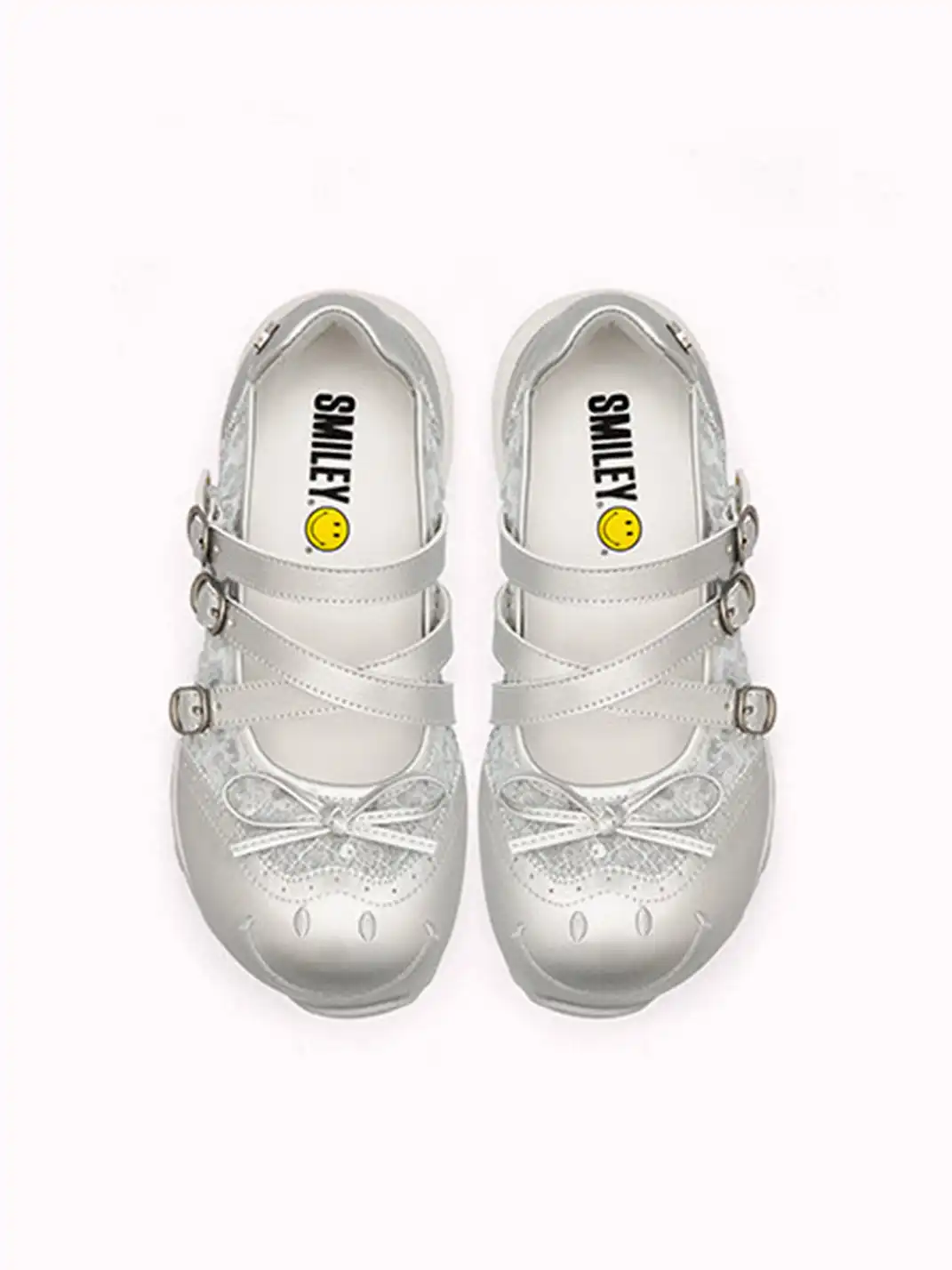 SMILEY | Sequin Lace Bow Slip-On Mary Janes