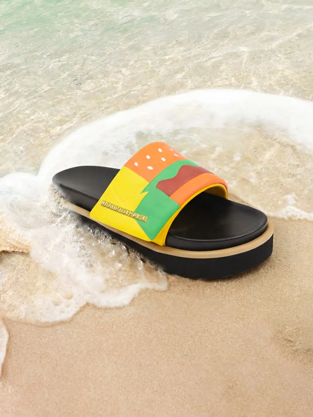 KAALIXTO | Hamburger Print Metal Logo Platform Slide Sandals