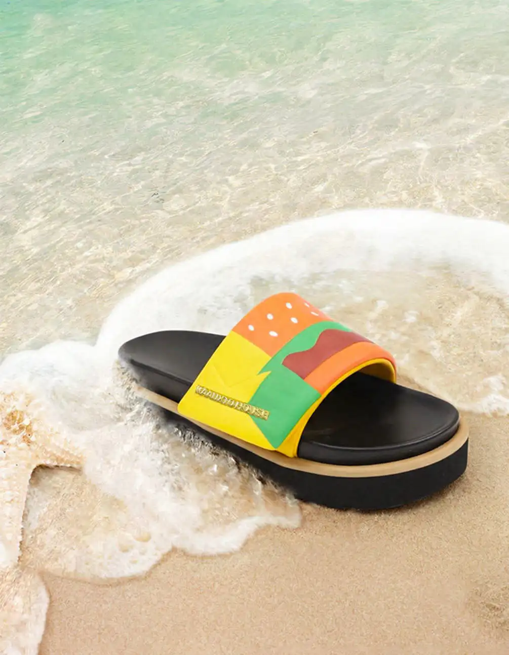 KAALIXTO | Hamburger Print Metal Logo Platform Slide Sandals