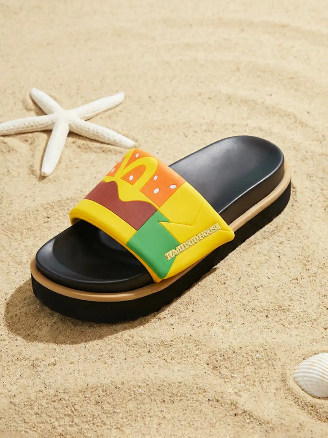 KAALIXTO | Hamburger Print Metal Logo Platform Slide Sandals