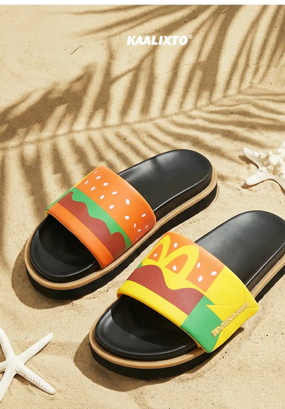 KAALIXTO | Hamburger Print Metal Logo Platform Slide Sandals