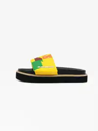 KAALIXTO | Hamburger Print Metal Logo Platform Slide Sandals
