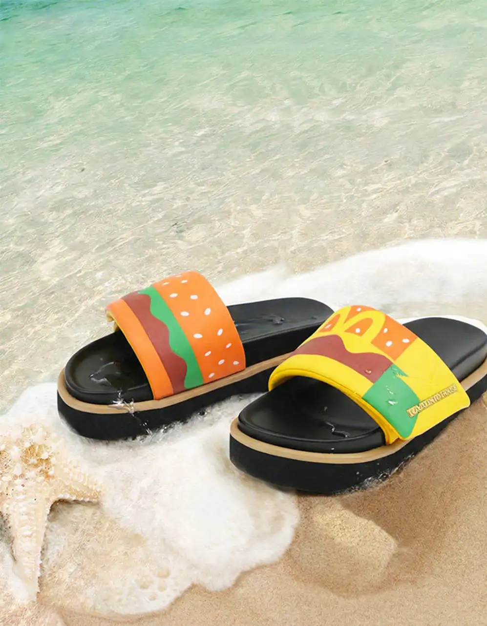 KAALIXTO | Hamburger Print Metal Logo Platform Slide Sandals