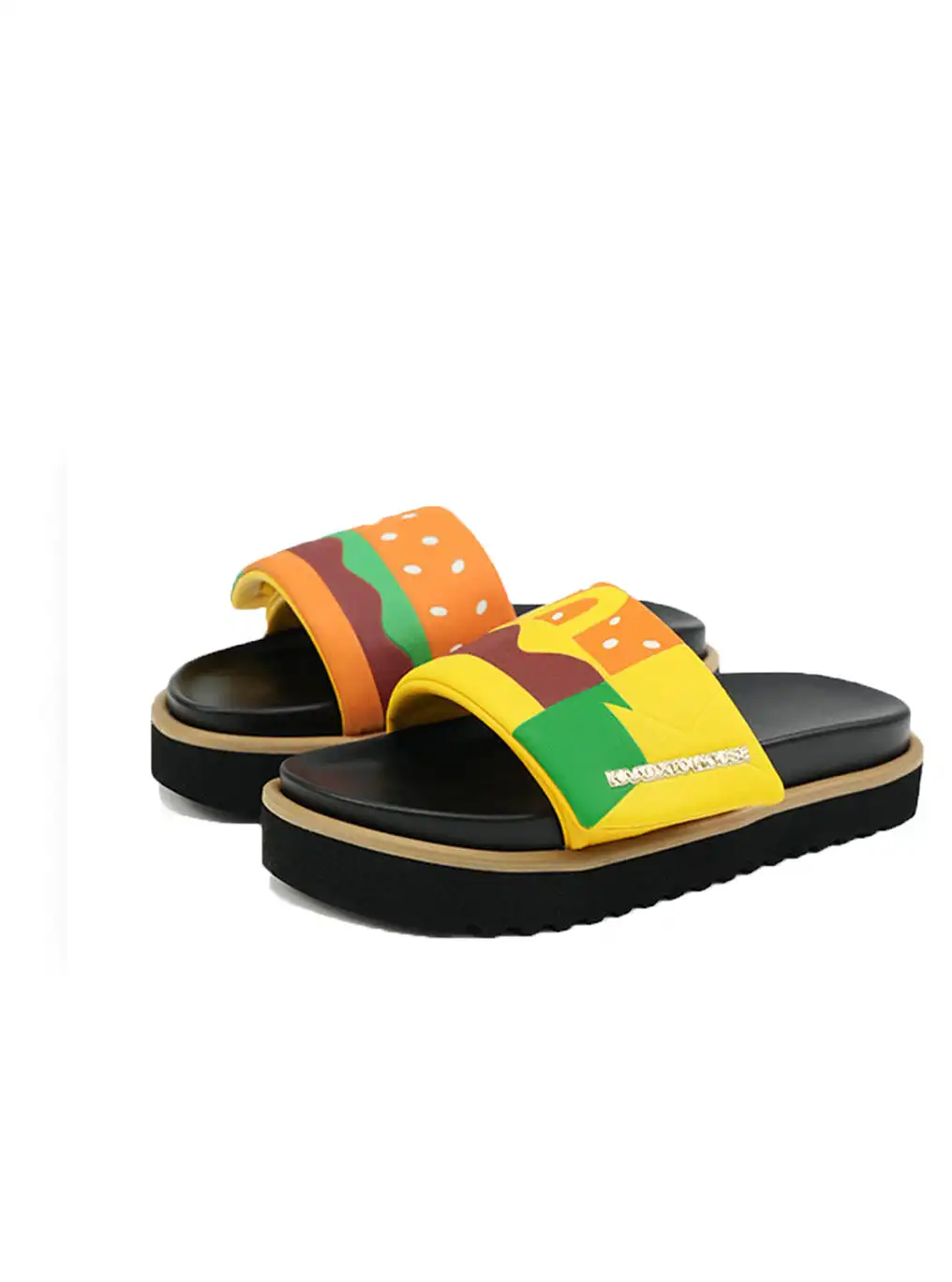 KAALIXTO | Hamburger Print Metal Logo Platform Slide Sandals